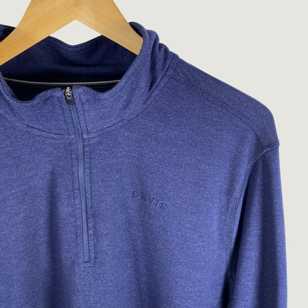 Orvis Quarter Zip Pullover Mens XXL Blue Excellent Long Sleeve Mock Neck Logo